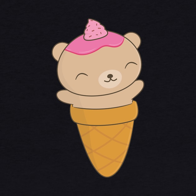 Cute Brown Bear Ice Cream Cone T-Shirt by happinessinatee